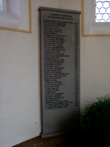 St. Cornelius und Cyprian (Mittelbiberach) - Gedenktafel Pfarrer im Chor