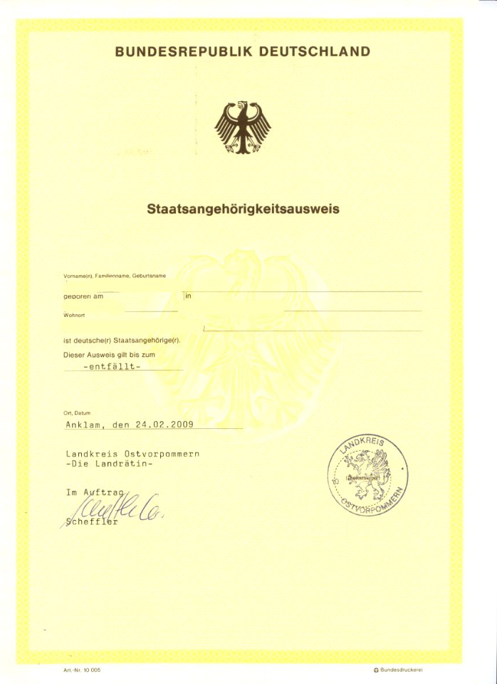 Staatsangehoerigkeitsausweis Deutschland