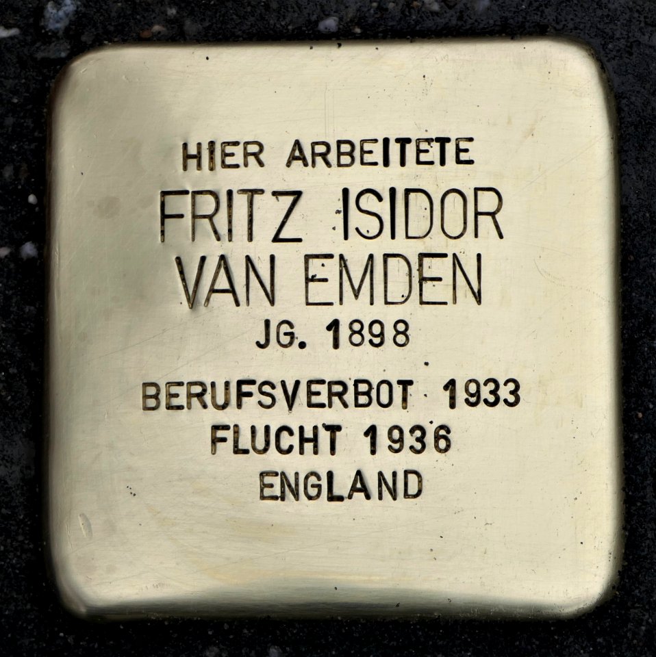 Stolperstein für Fritz Isidor van Emden, Ostra-Allee (Kronentor), Dresden (1)