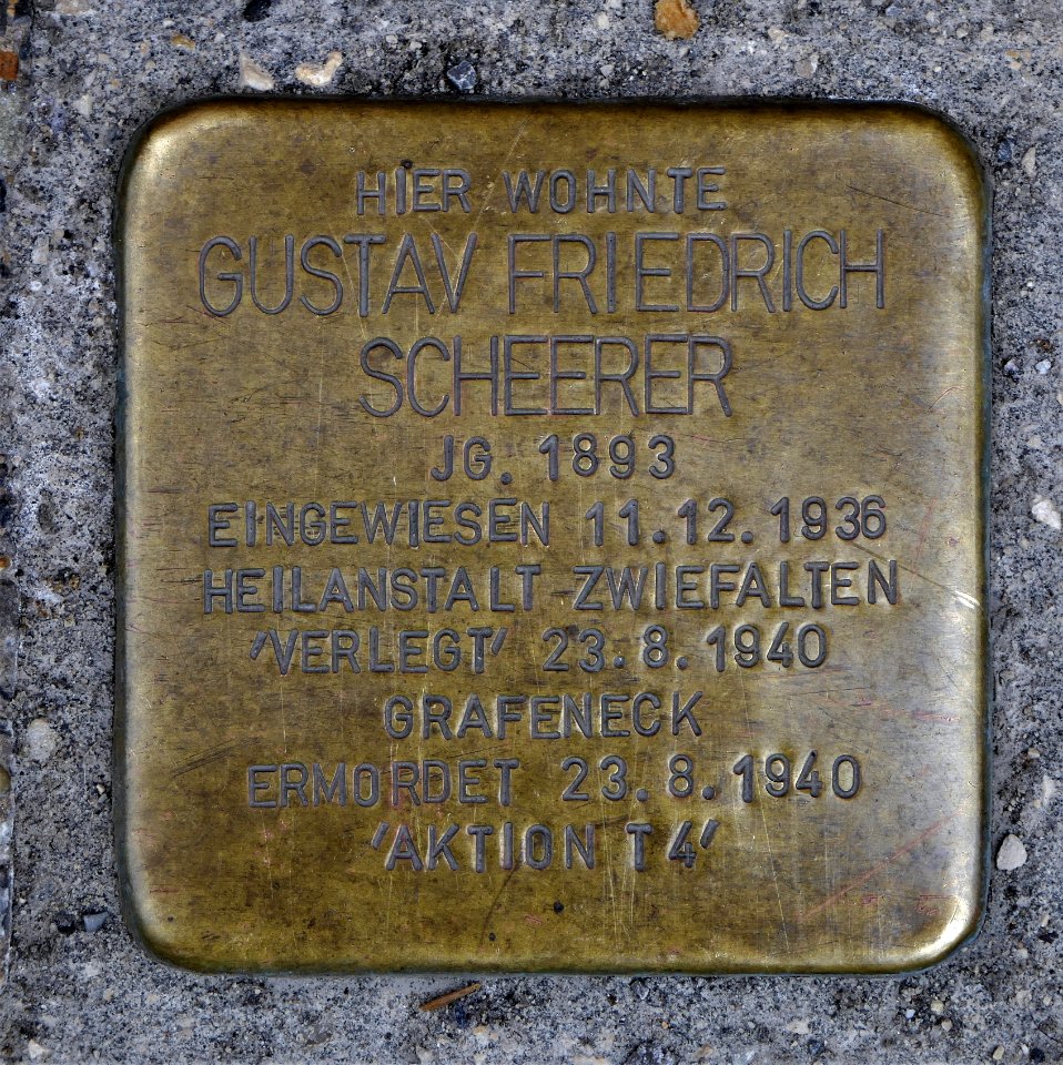 Stolperstein für Gustav Friedrich Scheerer, Große Falterstraße 13, Degerloch, Stuttgart