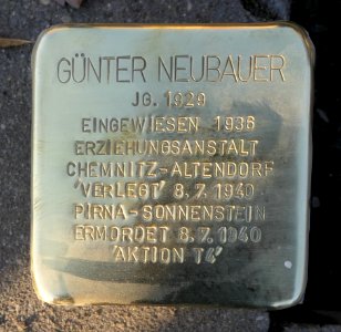 Stolperstein für Günter Neubauer, Flemmingstraße 8, Chemnitz (2)