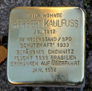 Stolperstein für Herbert Kaulfuss, Yorckstraße 70, Chemnitz (1)