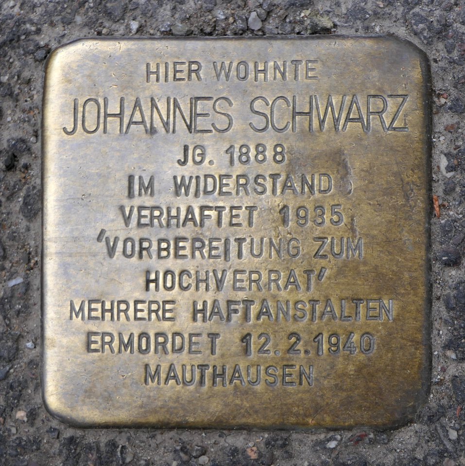 Stolperstein für Johannes Schwarz, Rubenstraße 5, Degerloch, Stuttgart