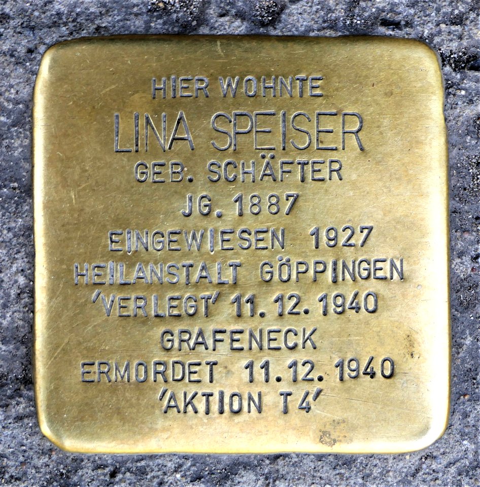 Stolperstein für Lina Speiser, Brückenstrasse 11, Bad Cannstatt, Stuttgart