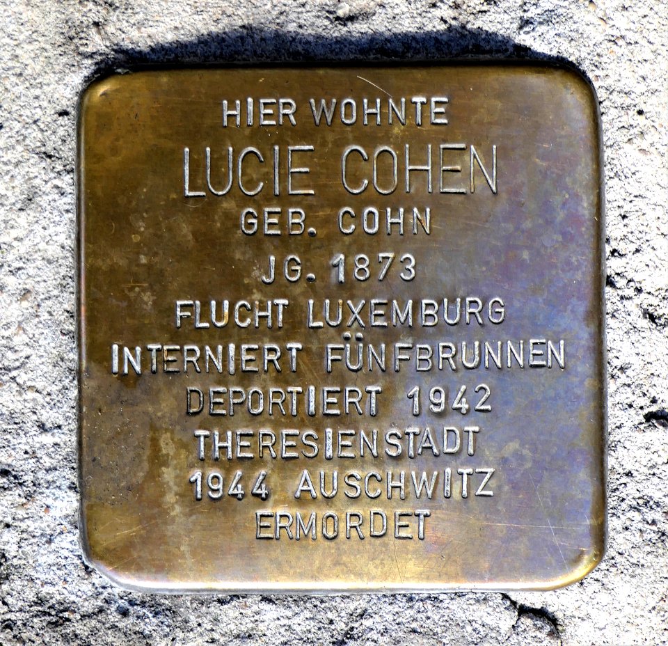 Stolperstein für Lucie Cohen, Bahnhofstrasse 14, Bad Cannstatt, Stuttgart