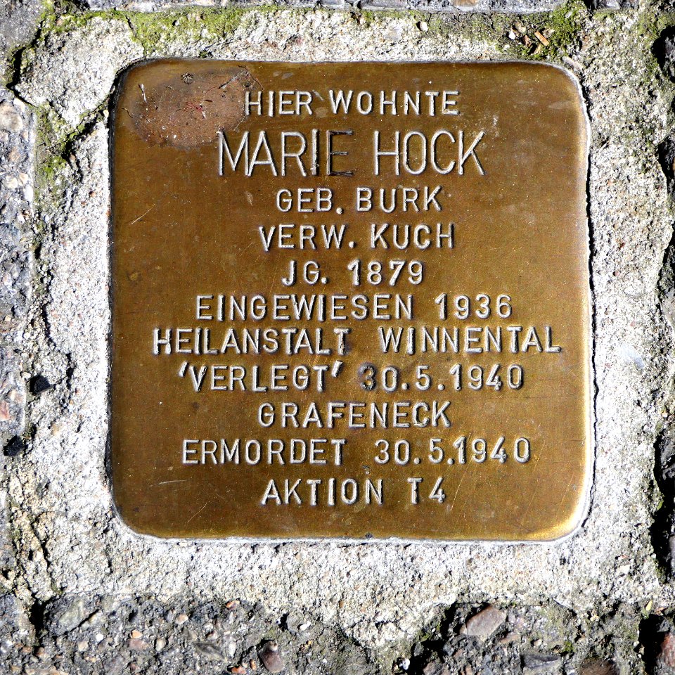 Stolperstein für Marie Hock, Schmidener Strasse 90, Bad Cannstatt, Stuttgart