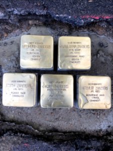 Stolpersteine für die Familie Zanders kurz vor dem Zuschütten der geplanten Stelle