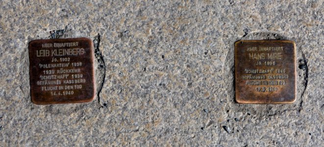 Stolpersteine für Leib Kleinberg und Hans Mire, Kassbergstrasse, Chemnitz