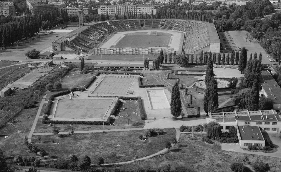 Swimming pools and stadium Skra Warsaw 1984 aerial