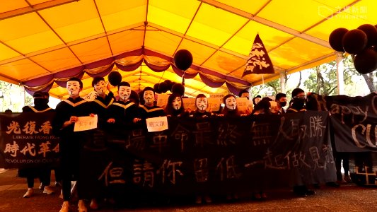 The marchers held up banners with political slogans 03