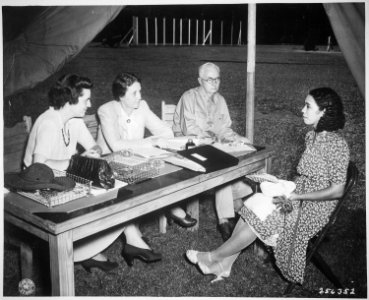 A Negro WAAC (Mrs. Mary K. Adair) takes an examination for Officers' Candidate School, Fort McPherson, Georgia., 06-20 - NARA - 531337 photo