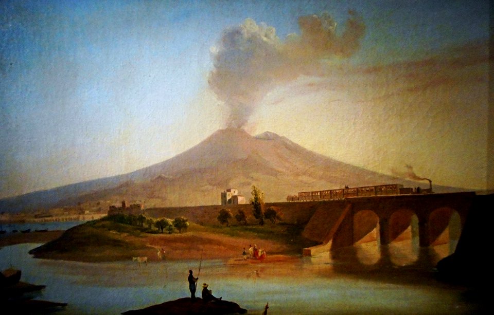 A section of the Torre Annunziata-Nocera railway, with Vesuvius (1844) by Salvatore Fergola (Naples 1796-Naples 1874) - Exhibition Fergola. Lo splendore di un Regno, up to April 2, 2016 at Museum Zevallos in Naples (31431426385)