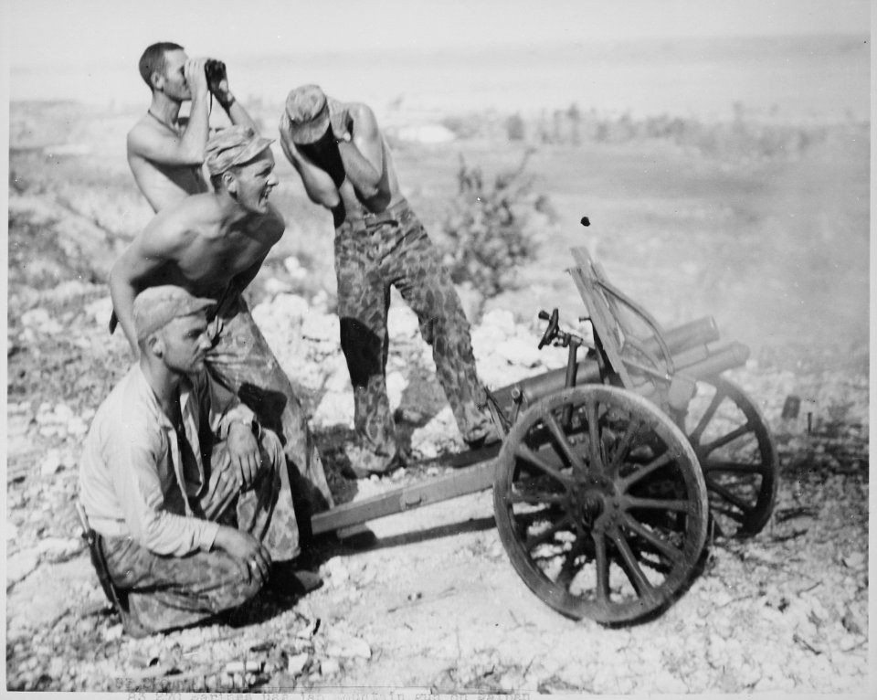After the Marines captured this mountain gun from the Japs at Saipan, they put it into use during the attack on Garapan - NARA - 532383