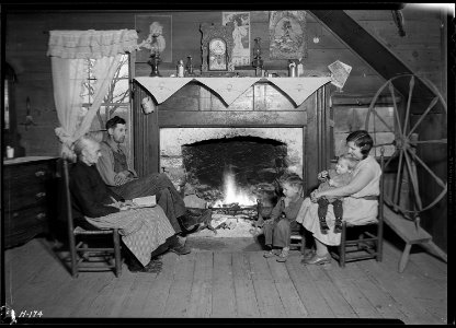 Another view of the interior of the home of Mrs. Jacob Stooksbury, Loyston, Tennessee. Many of the furnishings are... - NARA - 532791 photo