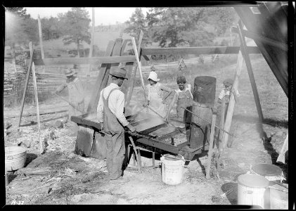 Another view of the making of sorghum molasses on the Fred Hatmaker farm in the Norris Dam reservoir area. - NARA - 532657