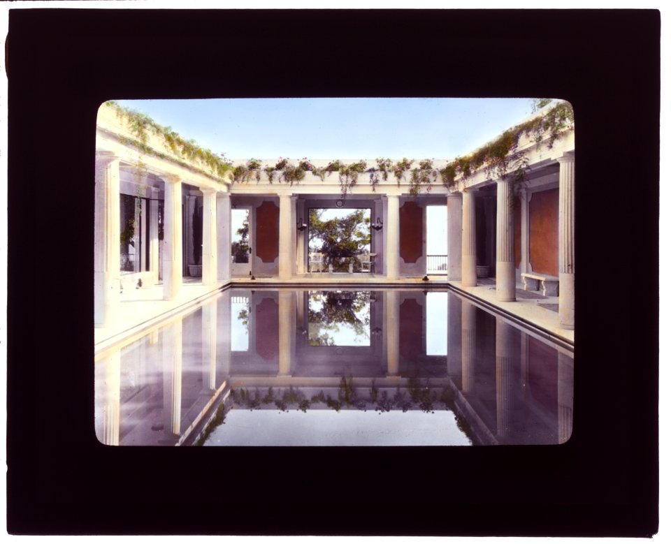 Arcady, George Owen Knapp house, Sycamore Canyon Road, Montecito, California. Lower garden, indoor swimming pool at pool house LCCN2007685001