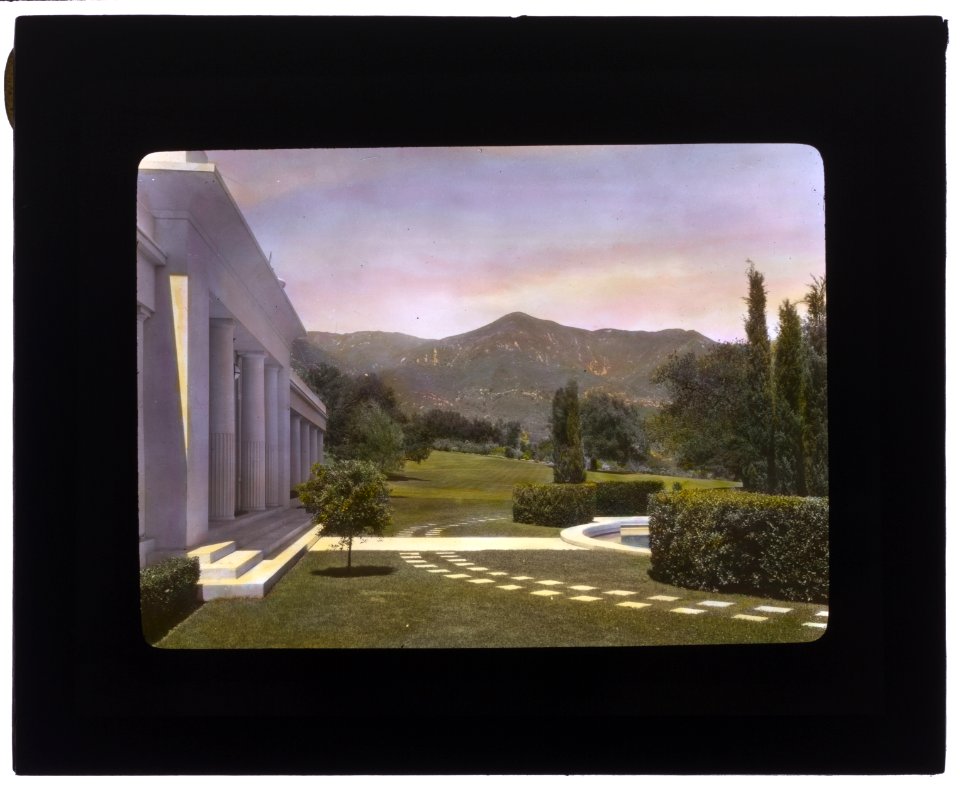 Arcady, George Owen Knapp house, Sycamore Canyon Road, Montecito, California. Lower garden, view to Santa Ynez Mountains LCCN2007685023