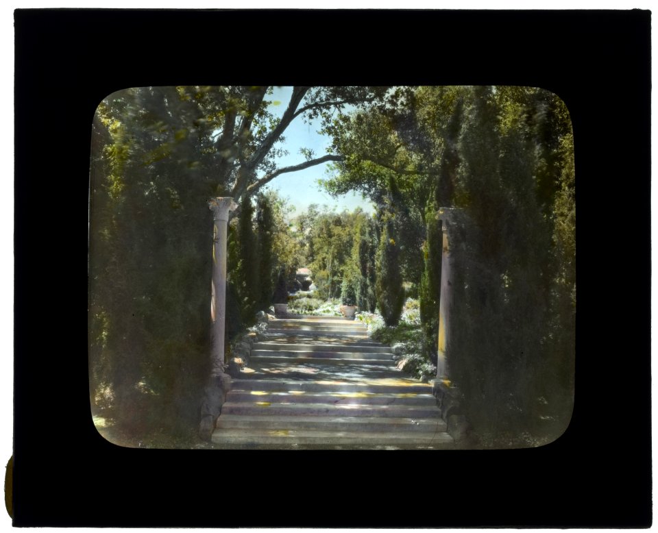Arcady, George Owen Knapp house, Sycamore Canyon Road, Montecito, California. Lower garden, steps from marble seat LCCN2008679231