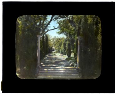 Arcady, George Owen Knapp house, Sycamore Canyon Road, Montecito, California. Lower garden, steps from marble seat LCCN2008679231