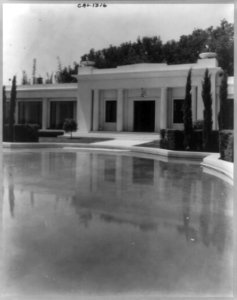 Arcady, George Owen Knapp house, Sycamore Canyon Road, Montecito, California. Lower garden, view to swimming pool LCCN2002714632