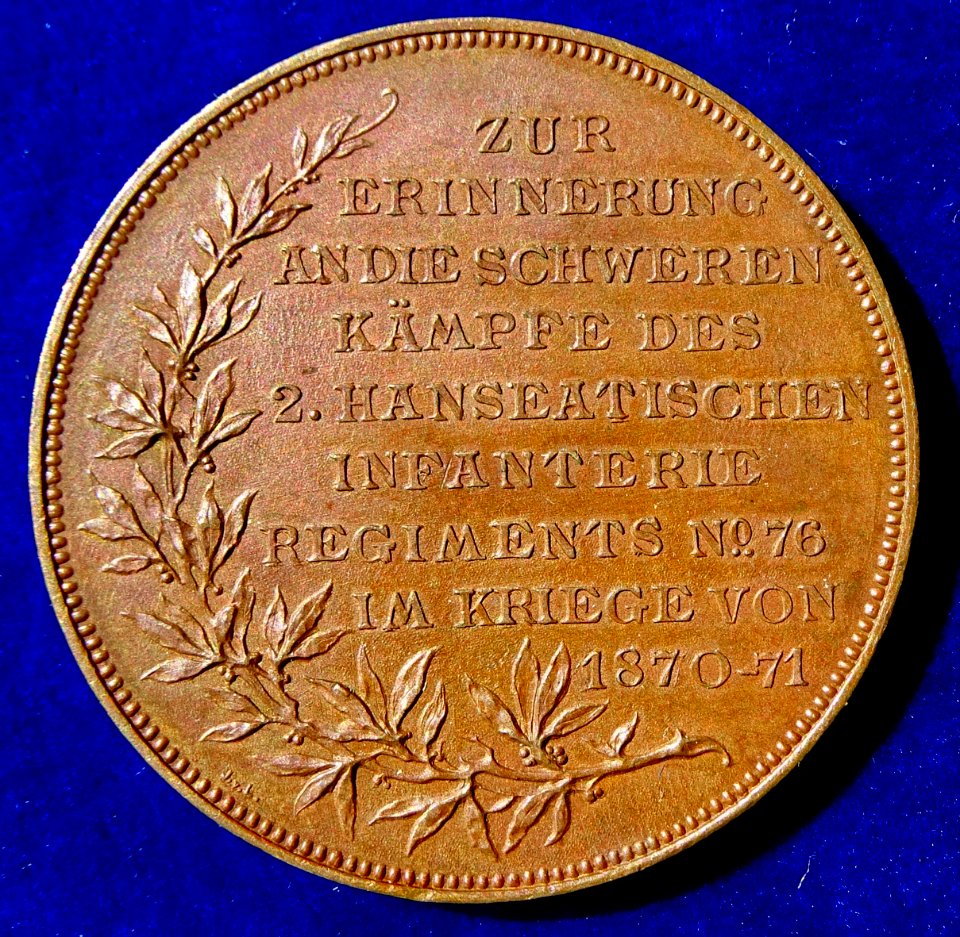1895 Medal 25th Anniversary Battle of Loigny by Infantery-Regiment „Hamburg“, reverse