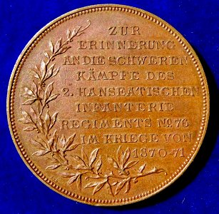 1895 Medal 25th Anniversary Battle of Loigny by Infantery-Regiment „Hamburg“, reverse