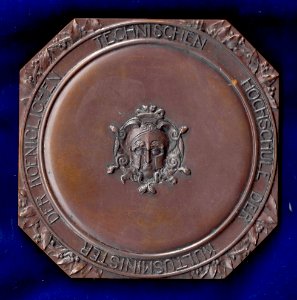 1899 early Art Nouveau University Medal TH Berlin, 100th Anniversary, today Technische Universität, obverse
