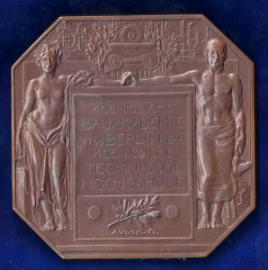 1899 early Art Nouveau University Medal TH Berlin, 100th Anniversary, today Technische Universität, reverse