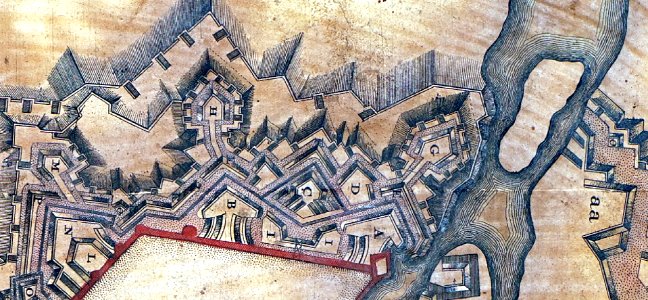 18e-eeuws plan voor de vestingwerken van Maastricht, Albert de Herbort & Matthäus Seutter (detail Biesenbastion)