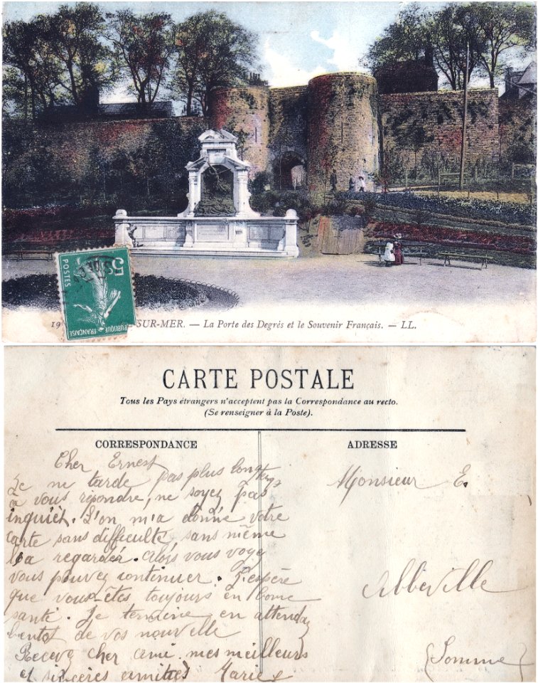 19 Boulogne-sur-Mer — la Porte des Degrés et le Souvenir Français. – LL v°-rº