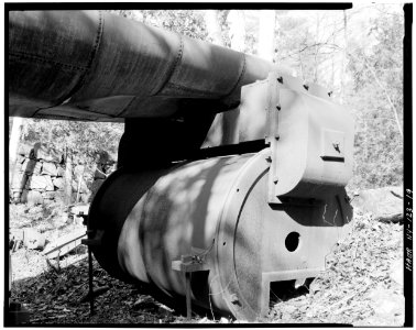 19. June, 1978. MCINTYRE IRON WORKS, DETAIL BLOWING ENGINE, FROM THE TAILRACE. - Adirondack Iron ^ Steel Company, New - LOC - hhh.ny0915.photos.116624p photo