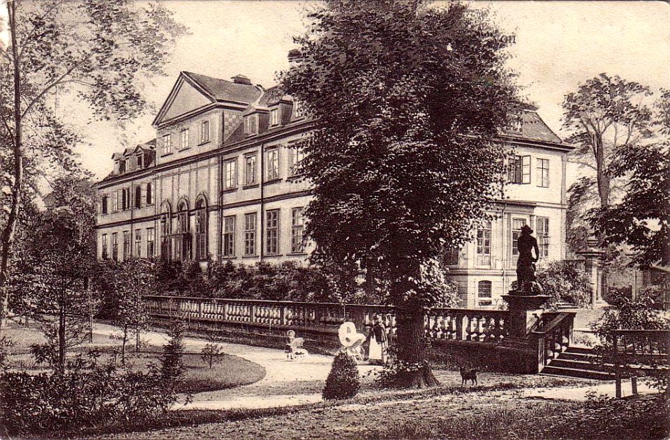 1900 circa, Ansicht vom Gartenparterre von Schloss Linden (Sammlung Jürgen Wessel) im (heutigen) Von-Alten-Garten in Hannover