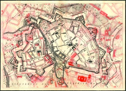 1900 circa Stadtplan Hannover Befestigung um 1300 und um 1650, Straßenverlauf um 1900, evtl. Karl Friedrich Leonhardt, Ausschnitt