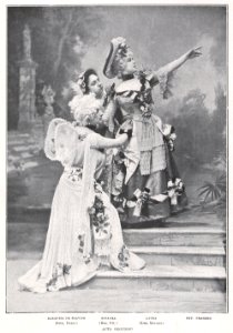 1902-05, El Teatro, Alma y Vida, acto segundo, marquesa de Clavijo (Ferri), Rosaura (Gil), Laura (Moreno), Franzen