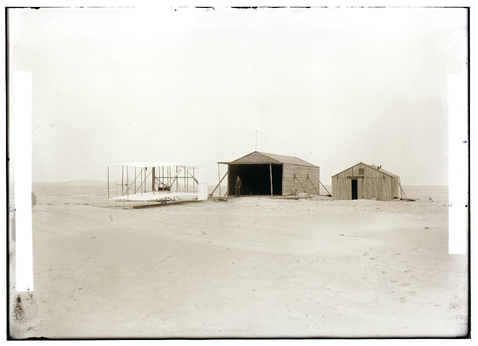 1903 Wright Flyer and buildings at Kill Devil Hills