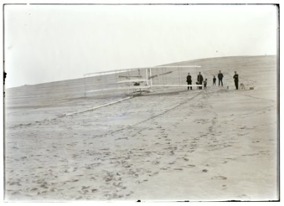 1903 Wright Flyer on launch track before unsuccessful flight attempt 14 December 1903