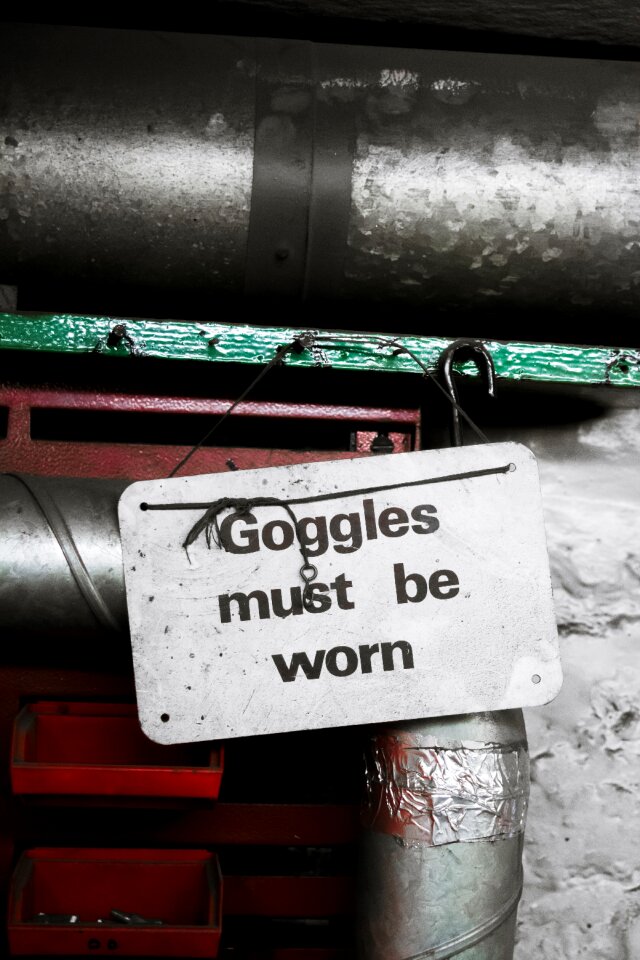 Metal caution sign