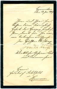 1907-01-12 Gmunden Danksagung Georg Karl Gebhard Freiherr von der Wense i.A. Herzog Cumberland an Friedrich Sahlfeld in Hannover, S. 2