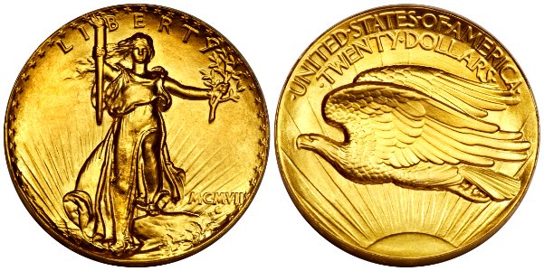 1907 Ultra High Relief $20 Double Eagle (Inverted Edge Letters)