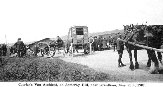 1907 Carrier van accident on Somerby Hill, Grantham, Lincolnshire, England