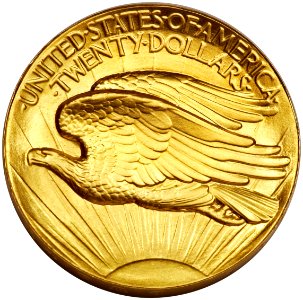 1907 Ultra High Relief $20 Double Eagle (Inverted Edge Letters, rev)