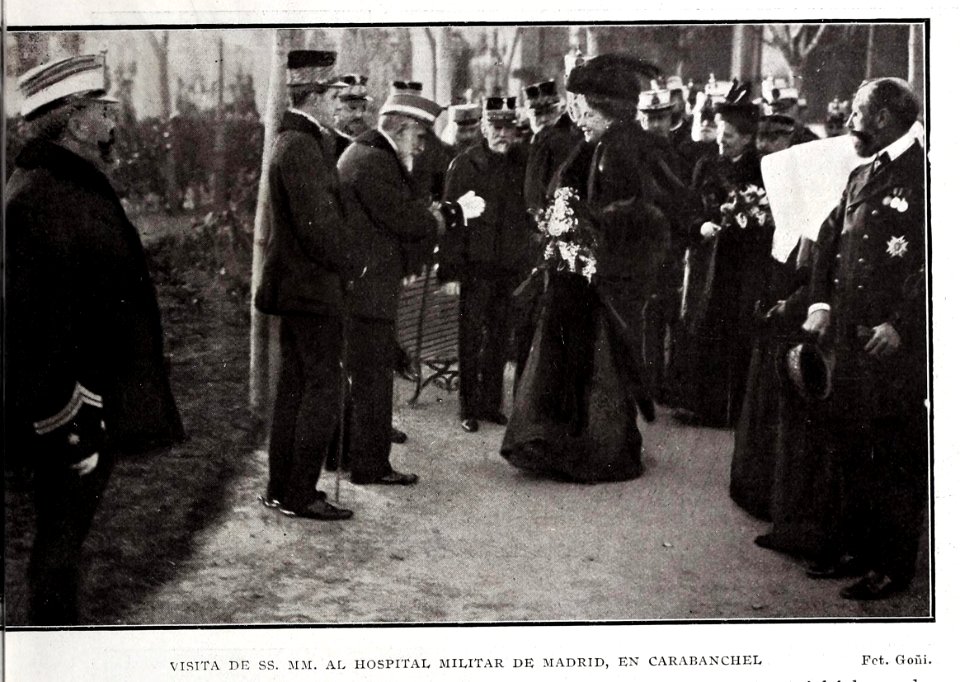 1907-01-12, Blanco y Negro, Visita de sus majestades al Hospital Militar de Madrid, en Carabanchel, Goñi