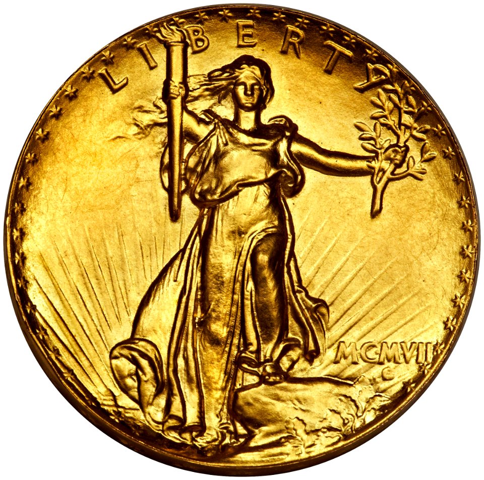 1907 Ultra High Relief $20 Double Eagle (Inverted Edge Letters, obv)