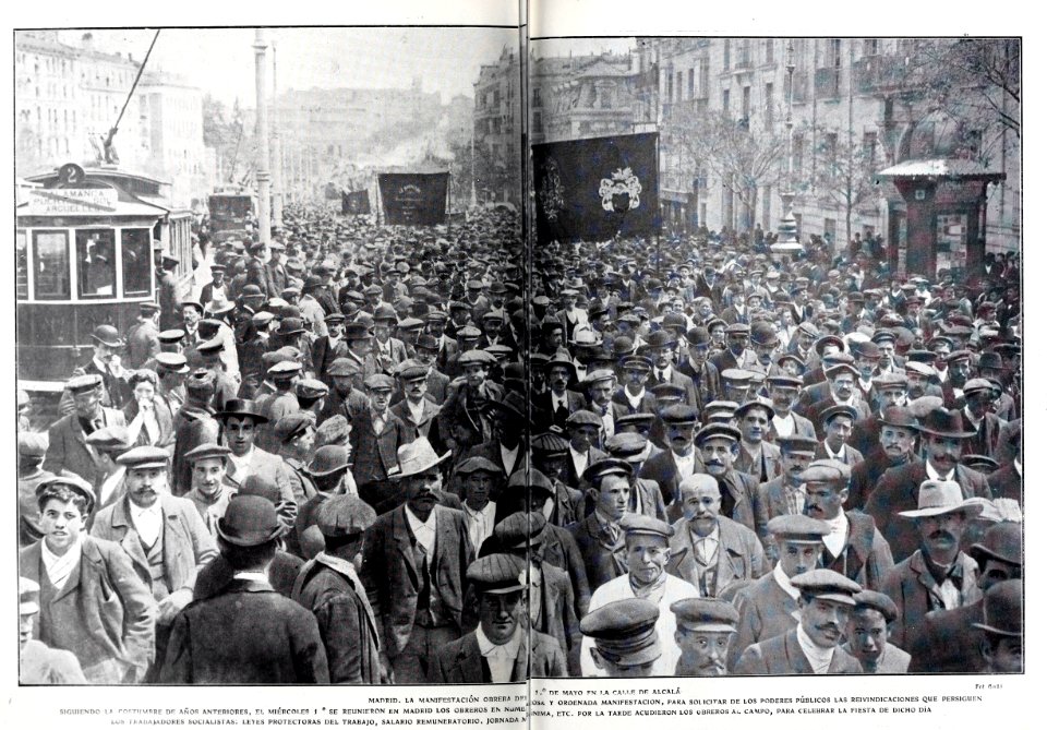 1907-05-04, Blanco y Negro, Madrid, La manifestación obrera del 1 de mayo en la calle de Alcalá, Goñi