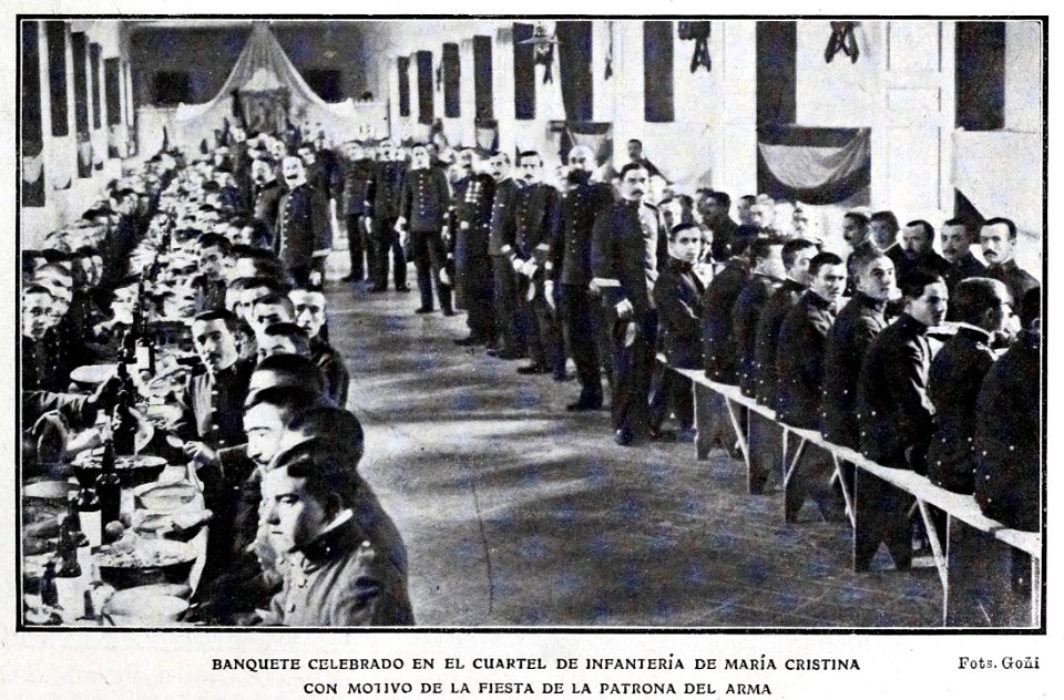 1907-12-07, Blanco y Negro, Banquete celebrado en el cuartel de infantería de María Cristina, Goñi