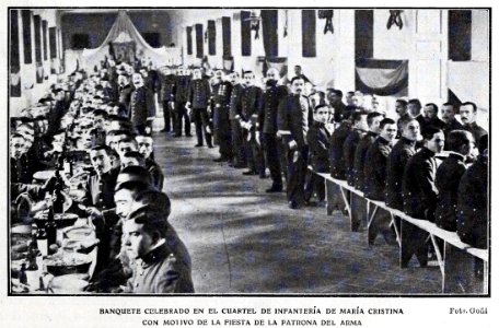 1907-12-07, Blanco y Negro, Banquete celebrado en el cuartel de infantería de María Cristina, Goñi