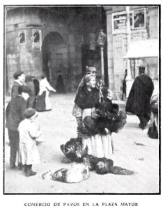 1907-12-28, Blanco y Negro, El comercio callejero en las Pascuas, Goñi (cropped) Comercio de pavos en la Plaza Mayor