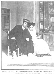 1908-04-23, Actualidades, Madrid, Una escena del drama de Guimerá La araña, con Guerrero y Díaz de Mendoza, Cifuentes