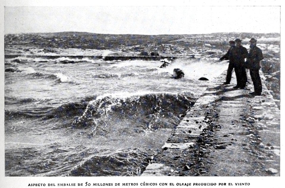 1908-06-27, Blanco y Negro, Aspecto del embalse de 50 millones de metros cúbicos con el oleaje producido por el viento