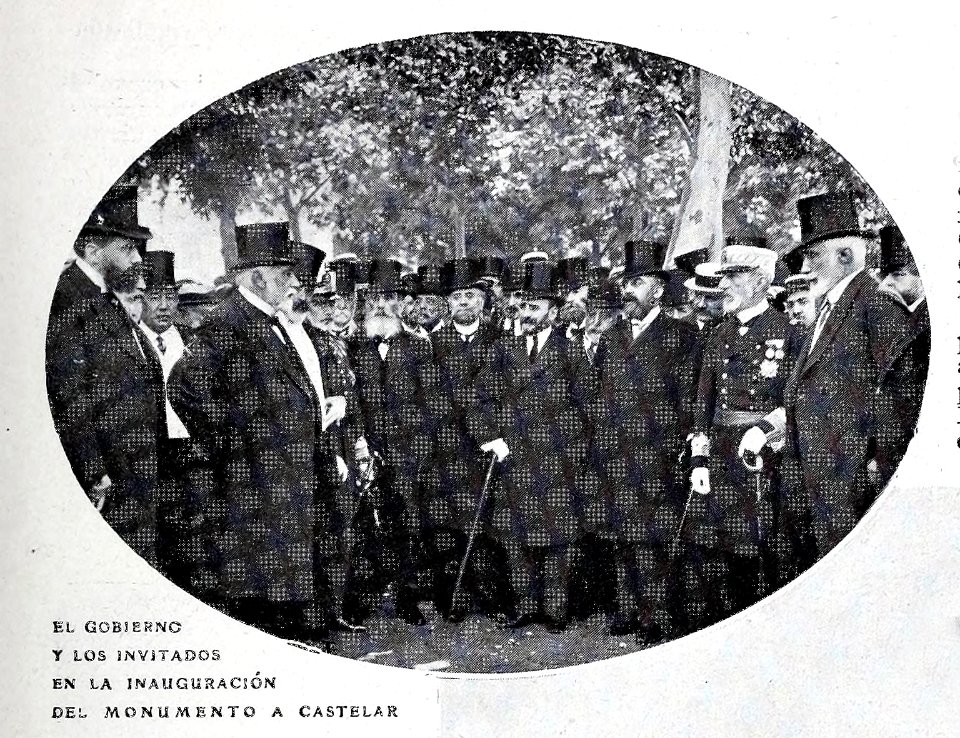 1908-07-11, Blanco y Negro, El gobierno y los invitados en la inauguración del monumento a Castelar, Cifuentes